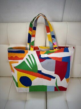 Sezane x G. Kero limited edition geometric print tote bag, multicolor, NWOT